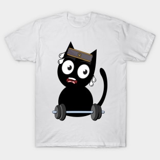 Funny black cat is exercising T-Shirt